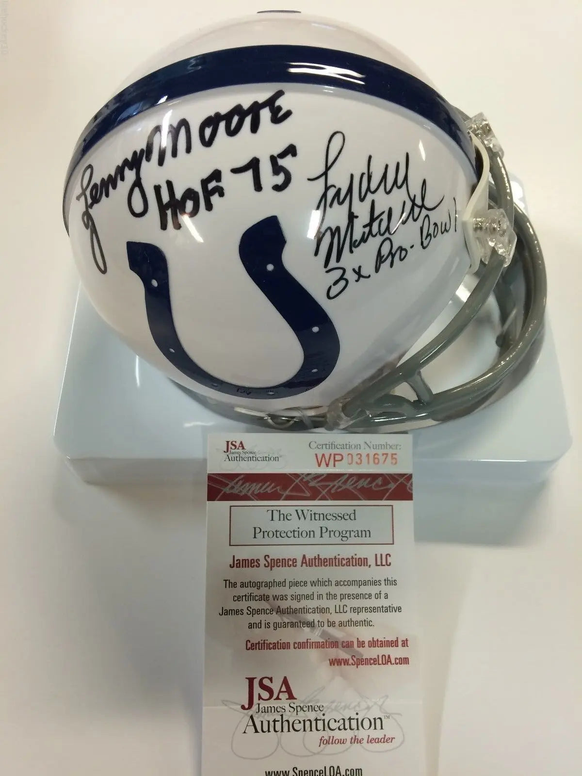 Lenny Moore/Lydell Mitchell Signed Inscribed Baltimore Colts Mini Helmet Jsa Coa