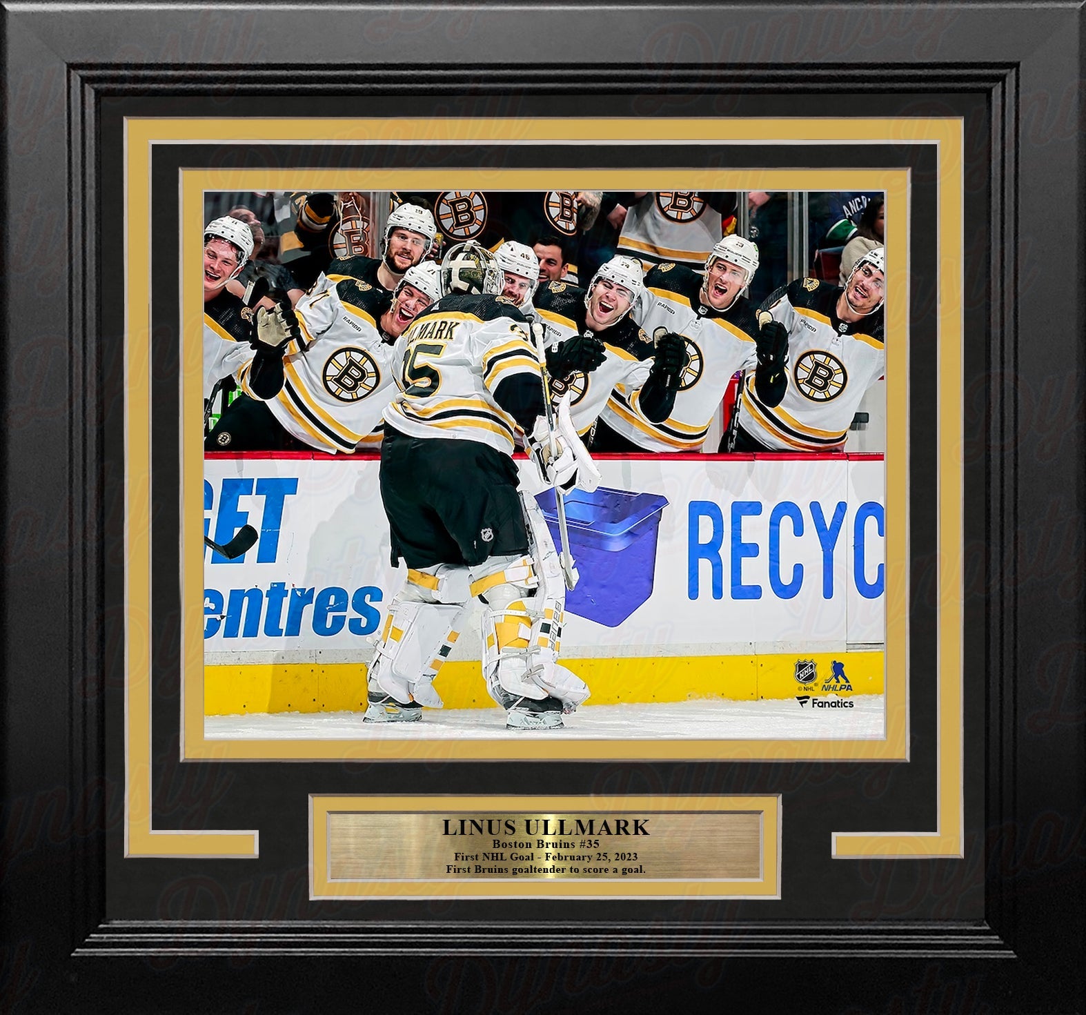 Linus Ullmark 1st NHL Goal Boston Bruins 8" x 10" Framed Hockey Photo