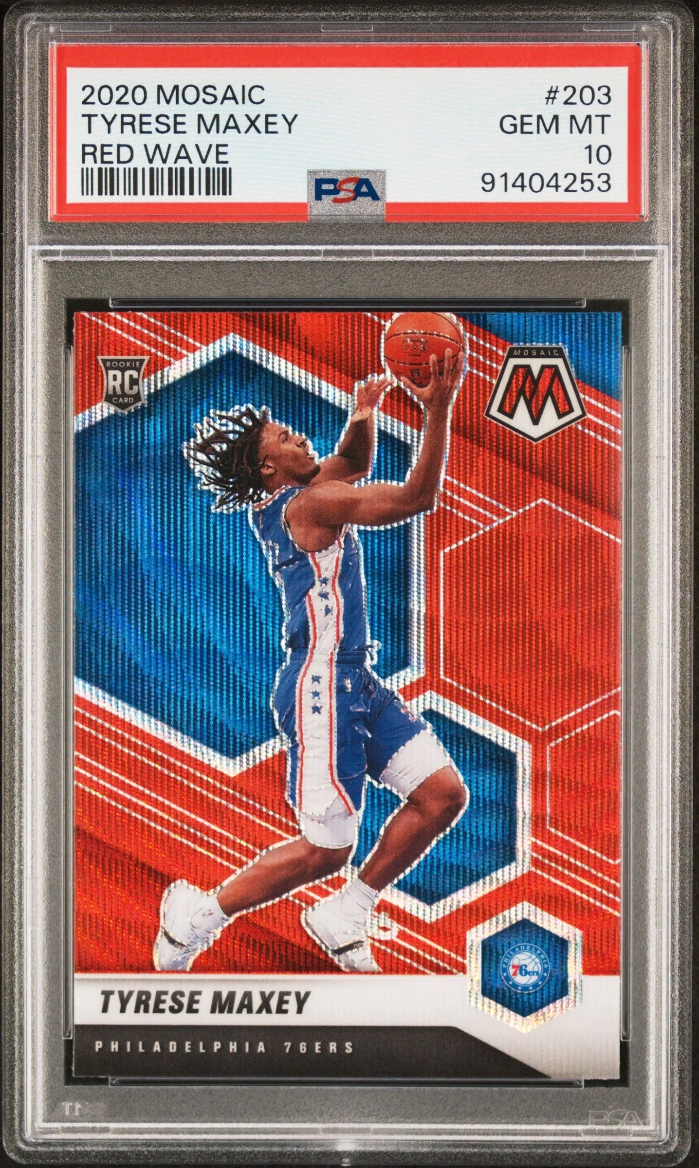 Graded 2020 Panini Mosaic Tyrese Maxey #203 Red Wave Rookie RC Basketball Card PSA 10 Gem Mint