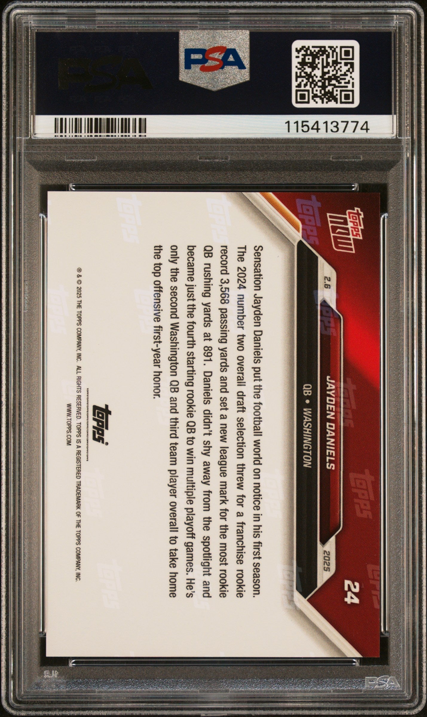 Graded 2024 Topps Now Jayden Daniels #24 Rookie RC Football Card PSA 9 Mint