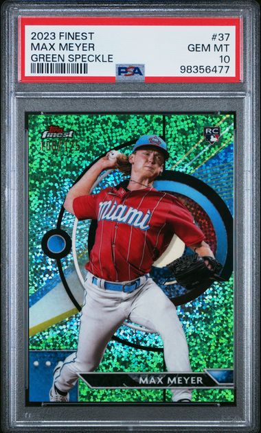 Graded 2023 Topps Finest Max Meyer #37 /125 Green Speckle Rookie RC Baseball Card PSA 10 Gem Mint
