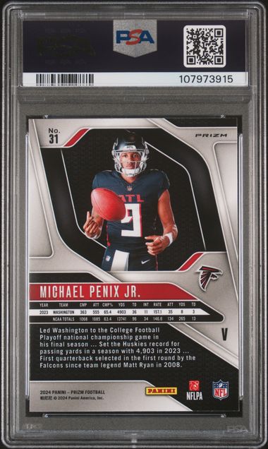 Graded 2024 Panini Prizm Rookie Variation Michael Penix Jr #31 Rookie RC Football Card PSA 10 Gem Mint