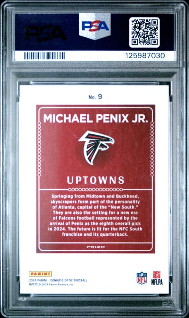 Graded 2024 Panini Donruss Optic Michael Penix Jr #9 Uptowns Rookie RC Football Card PSA 9 Mint