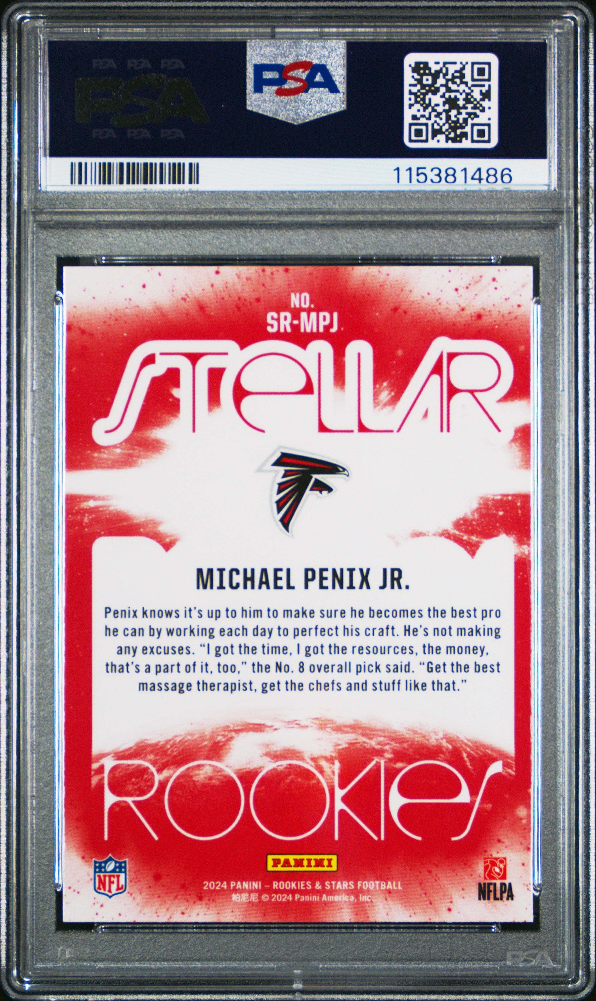 Graded 2024 Panini Rookies & Stars Michael Penix Jr #SRMPJ Stellar Rookies Red Plaid Rookie RC Football Card PSA 10 Gem Mint