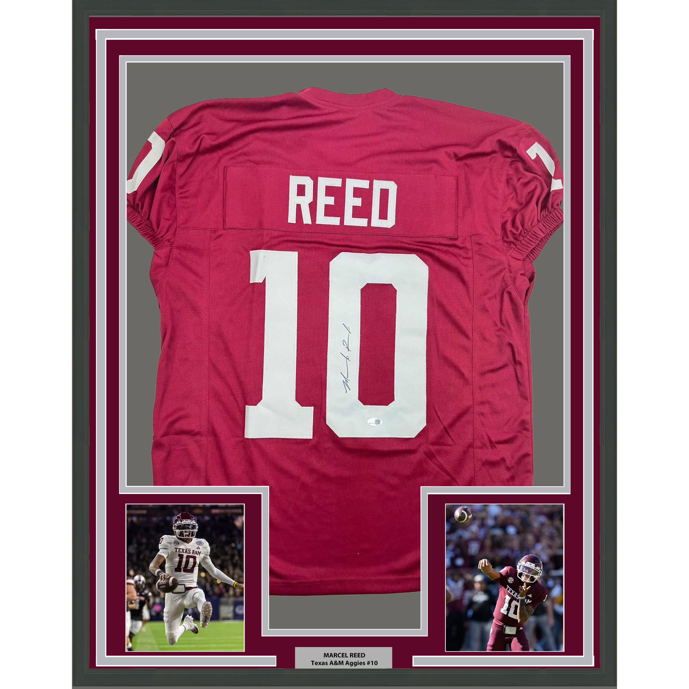 Framed Autographed/Signed Johnny Manziel 12 Heisman 35x39 Texas A&M Maroon College Football Jersey JSA COA