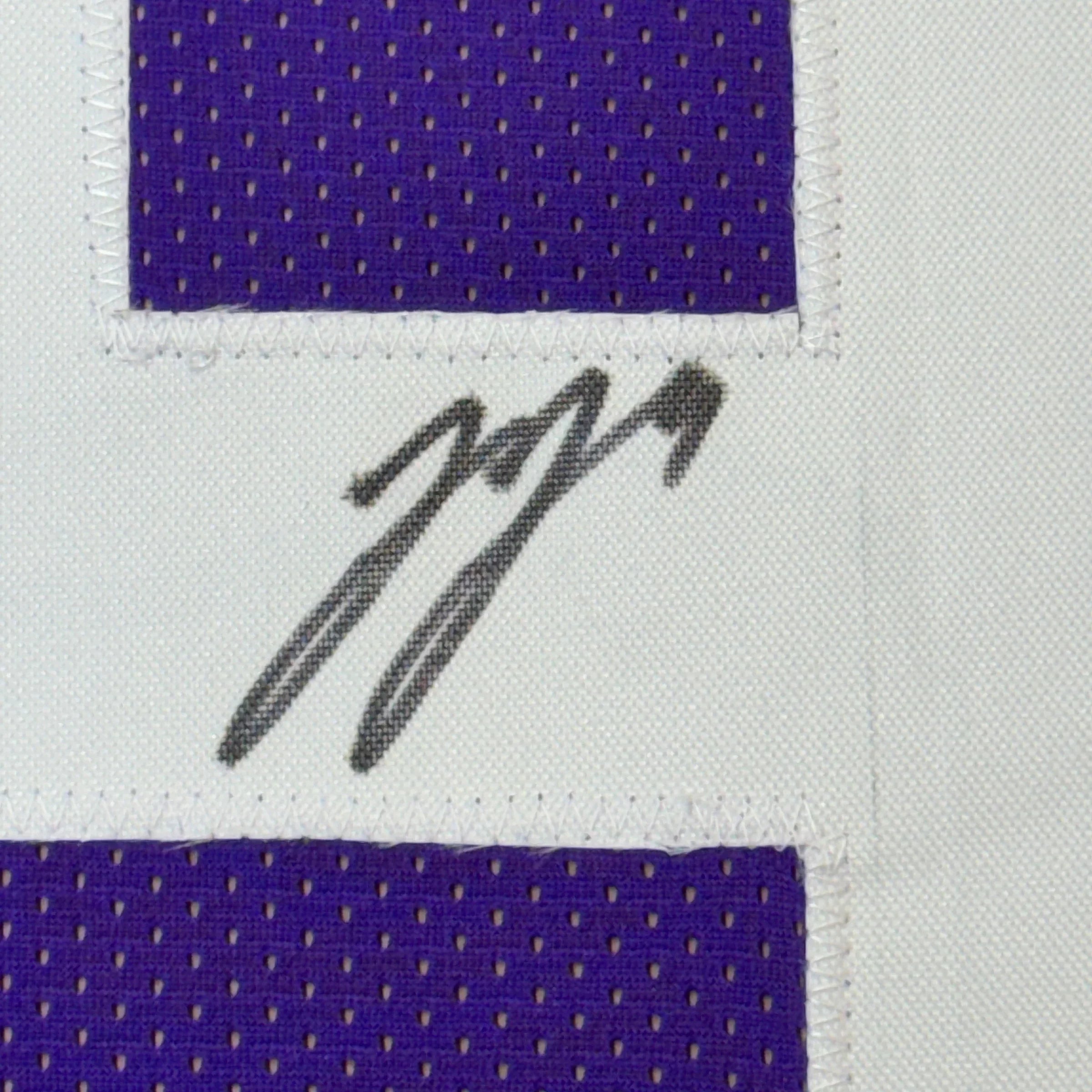 Framed Autographed/Signed J.J. JJ McCarthy 35x39 Minnesota Purple Football Jersey Beckett BAS COA
