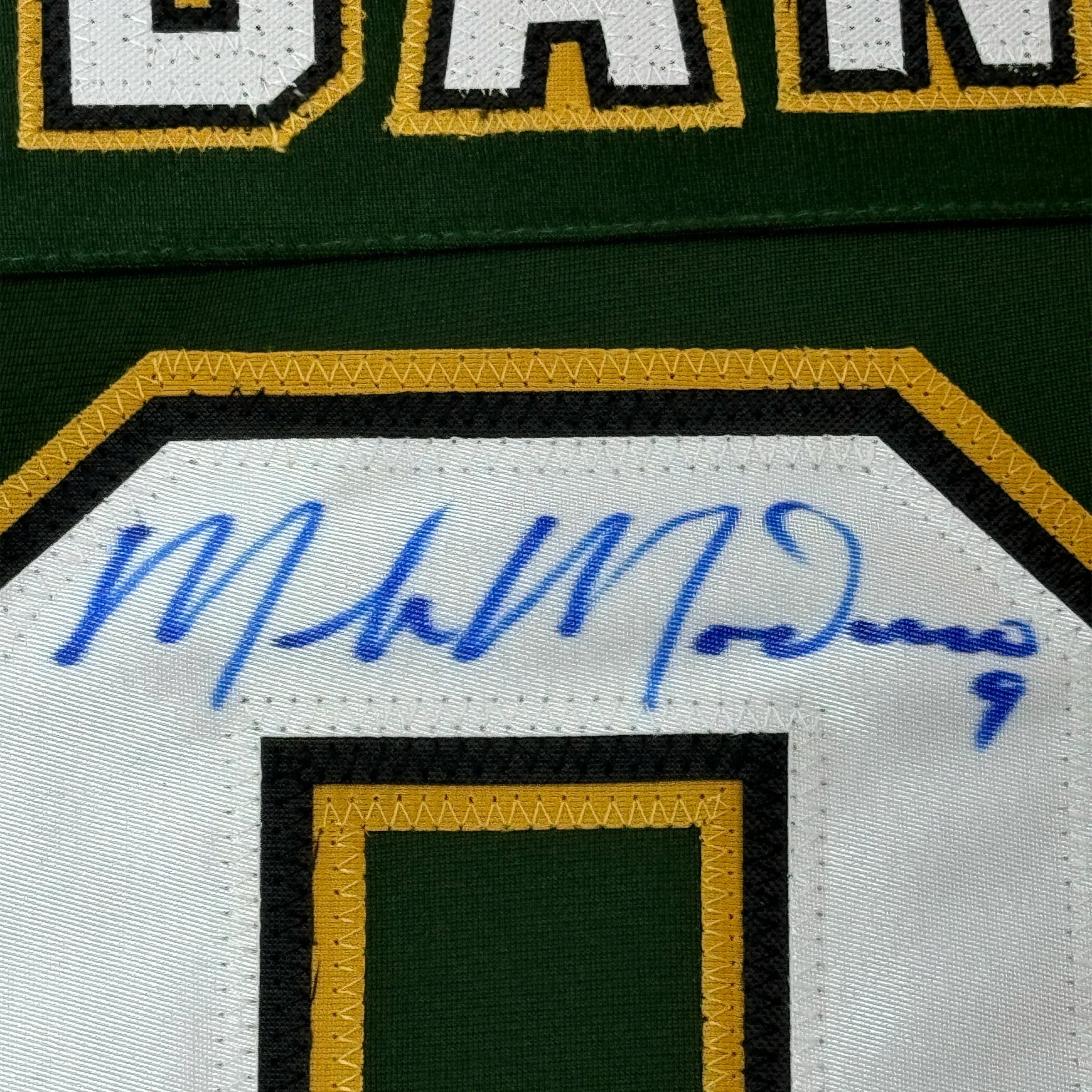 Framed Autographed/Signed Mike Modano HOF 2014 35x39 Dallas Dark Green Hockey Jersey Beckett BAS COA