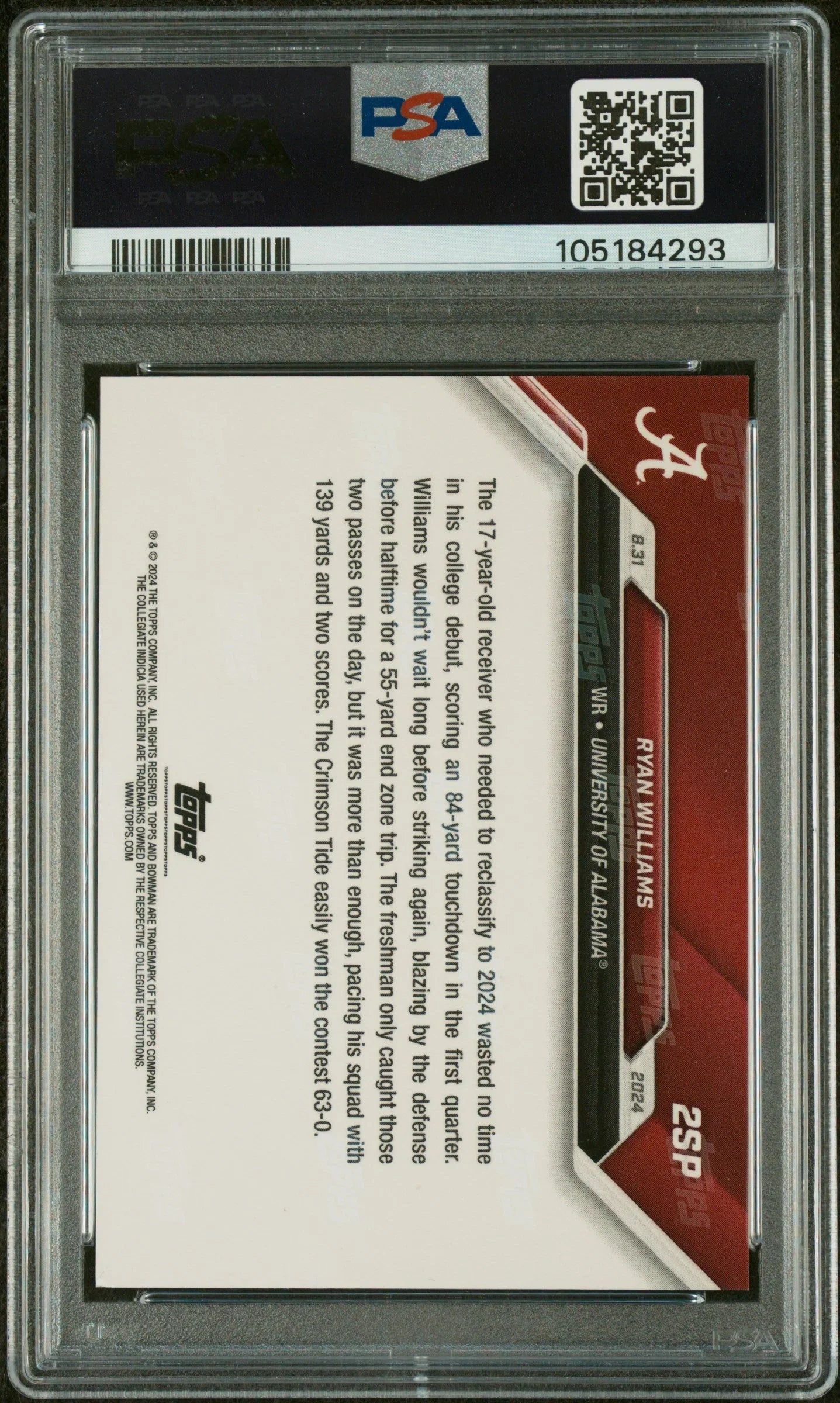 Graded 2024 Topps Bowman U Now Ryan Williams #2SP Variation Rookie RC Football Card PSA 10 Auto Grade Gem Mint
