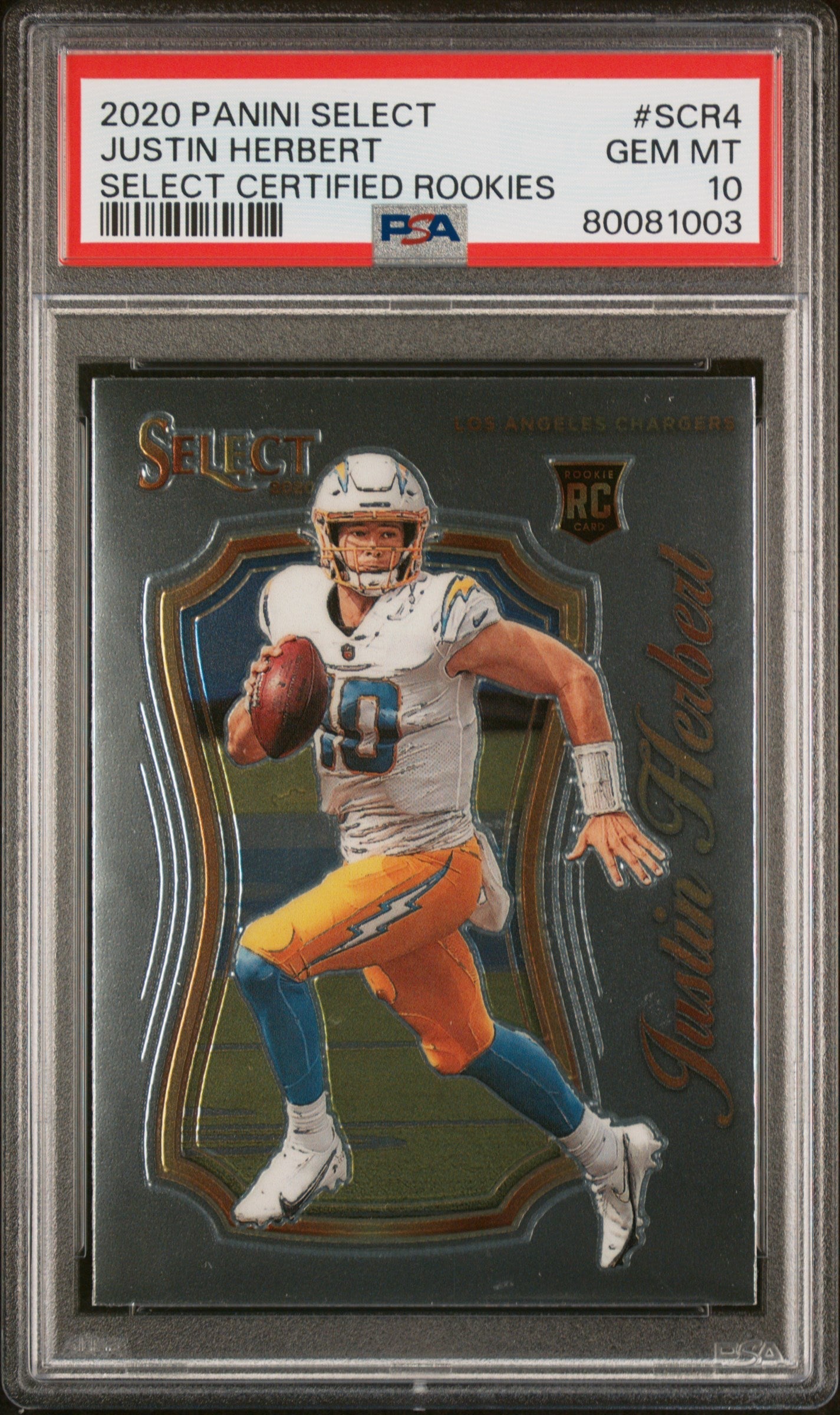 Graded 2020 Panini Select Justin Herbert #SCR4 Select Certified Rookies Rookie RC Football Card PSA 10 Gem Mint