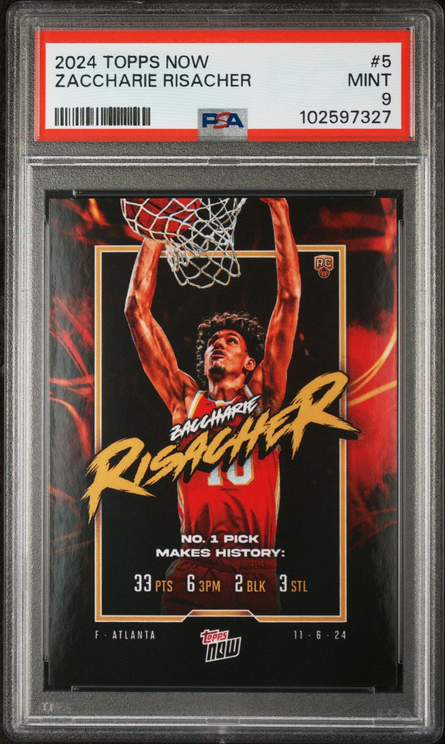 Graded 2024 Topps Now Zaccharie Risacher #5 Rookie RC Basketball Card PSA 9 Near Mint