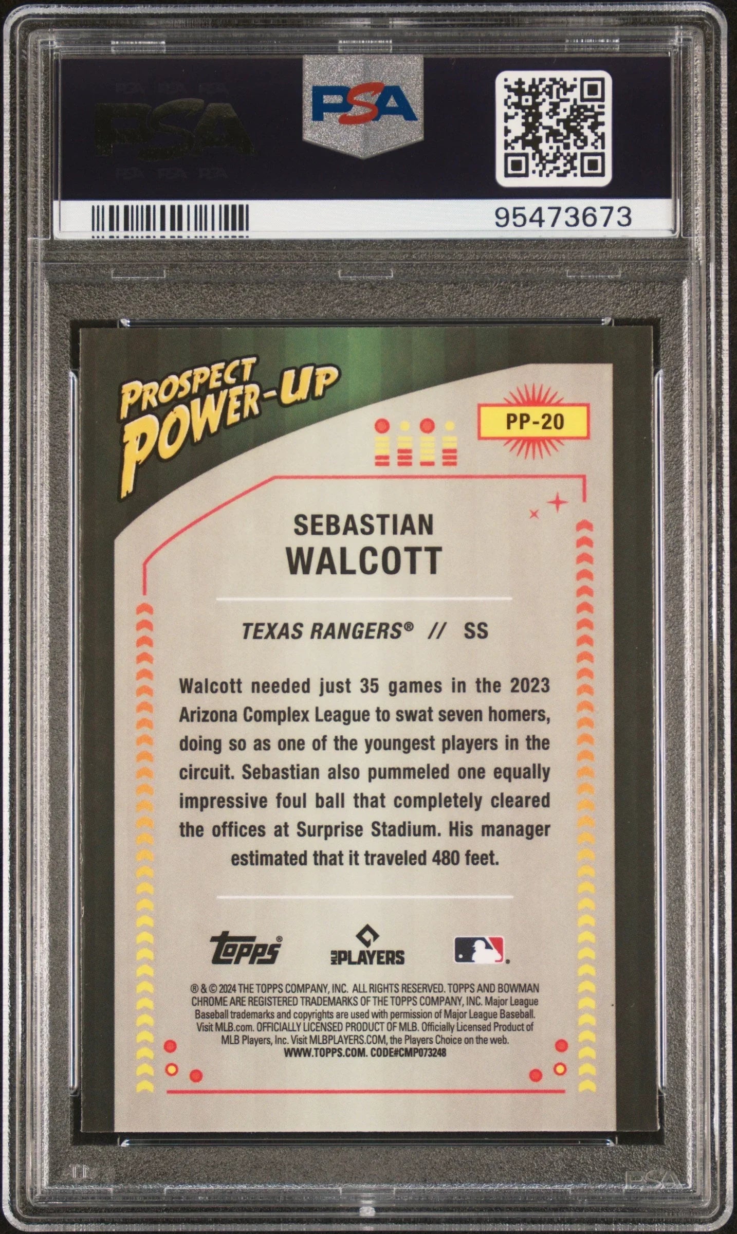 Graded 2024 Topps Bowman Sebastian Walcott #PP20 Prospect Power Up Rookie RC Baseball Card PSA 10 Gem Mint