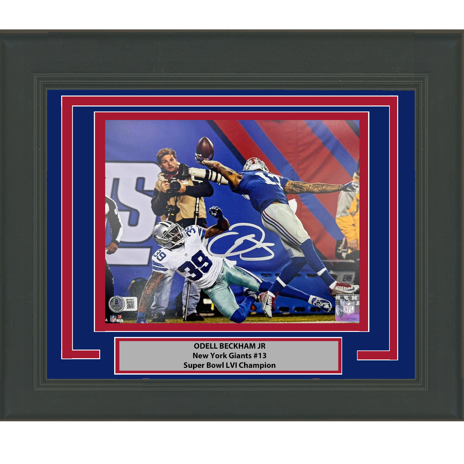 Framed Autographed/Signed Odell Beckham Jr. The Catch New York Giants 8x10 Football Photo Beckett BAS COA