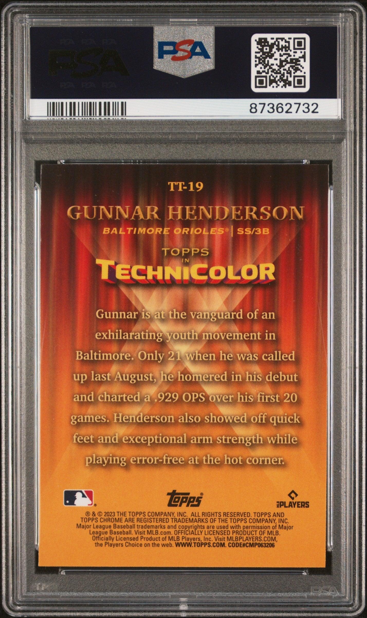 Graded 2023 Topps Chrome Gunnar Henderson #TT19 Topps in Technicolor Rookie RC Baseball Card PSA 10 Gem Mint