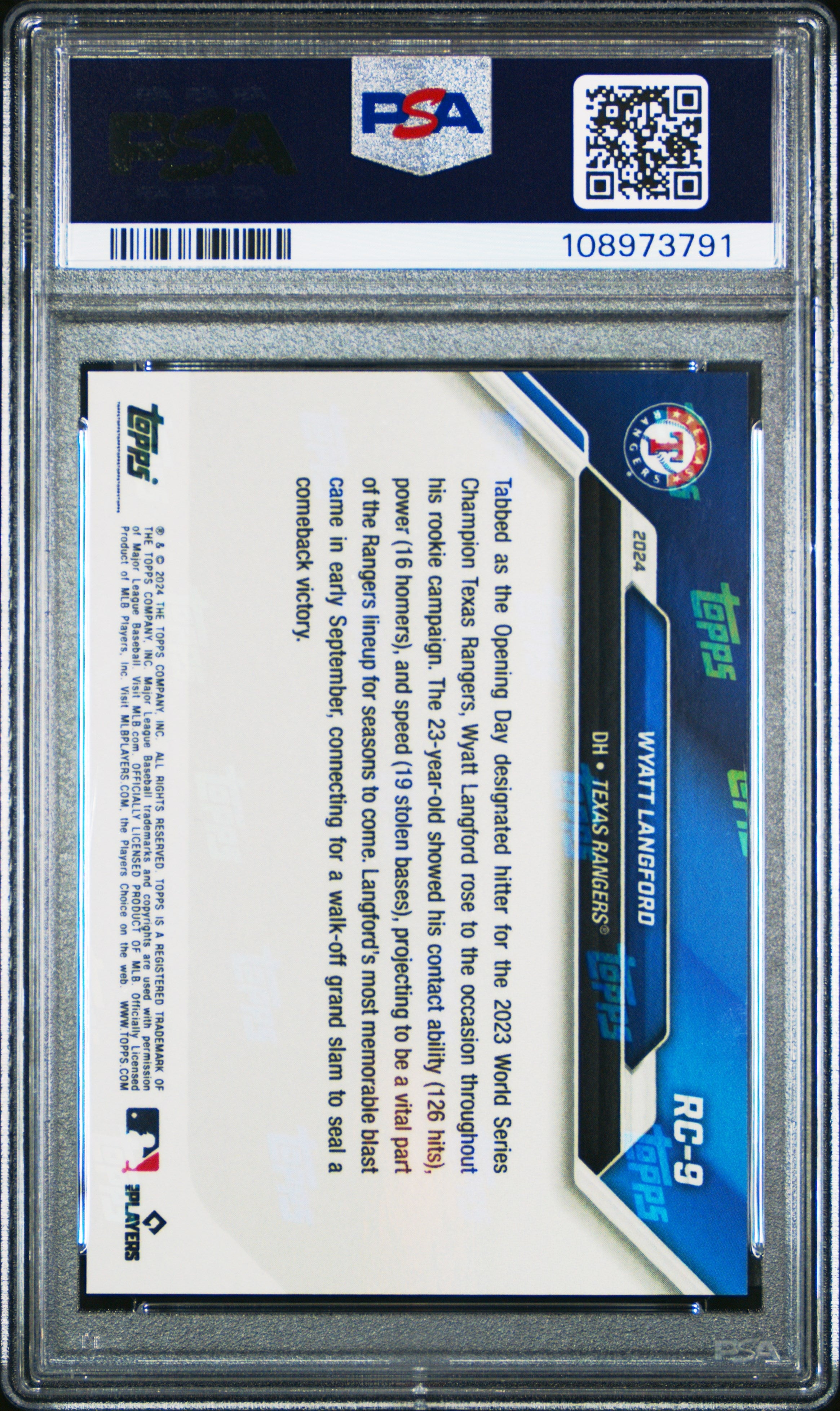 Graded 2024 Topps Now Wyatt Langford #RC9 Rookie Cup Team Set Rookie RC Baseball Card PSA 10 Gem Mint