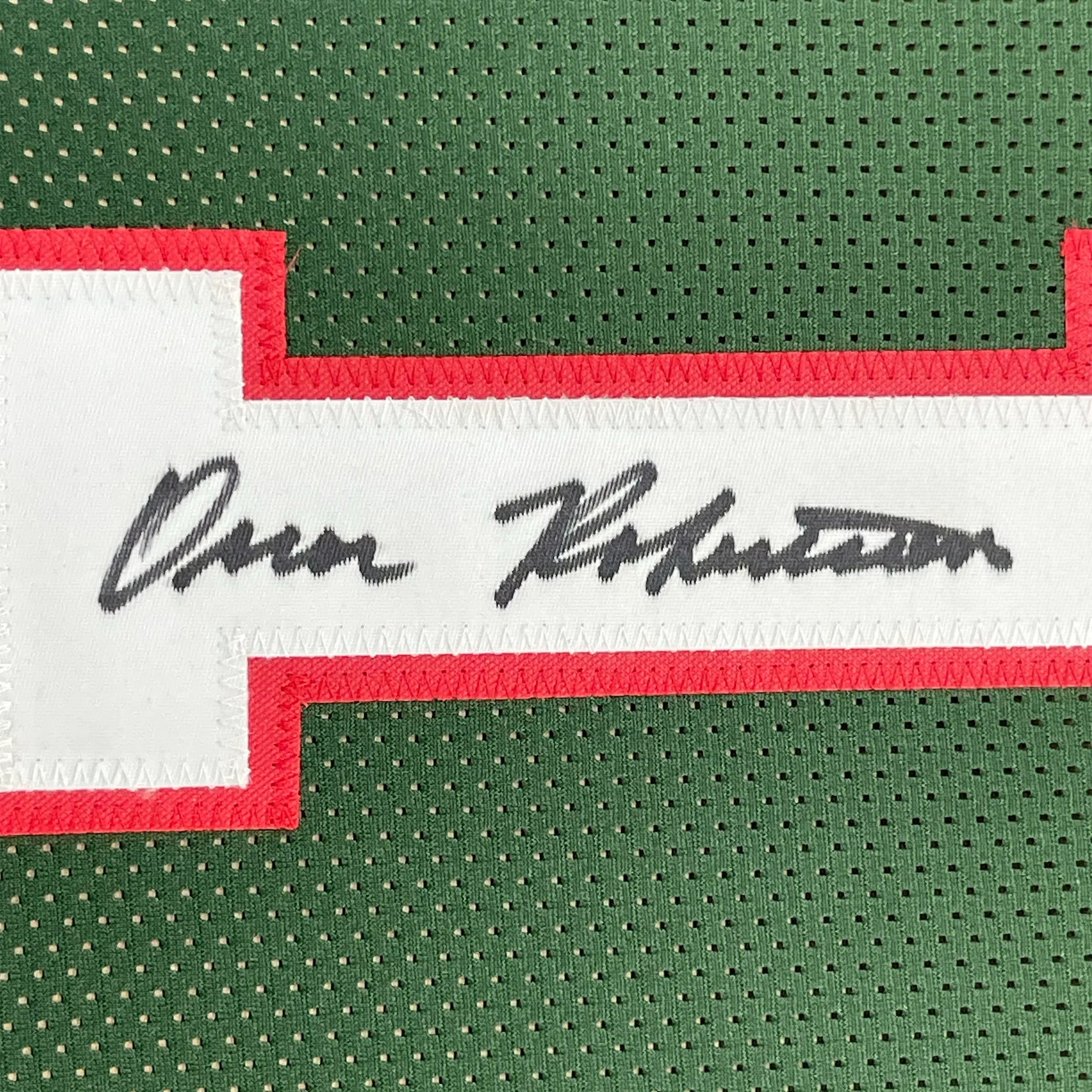 Framed Autographed/Signed Oscar Robertson 35x39 Milwaukee Green Basketball Jersey PSA/DNA COA