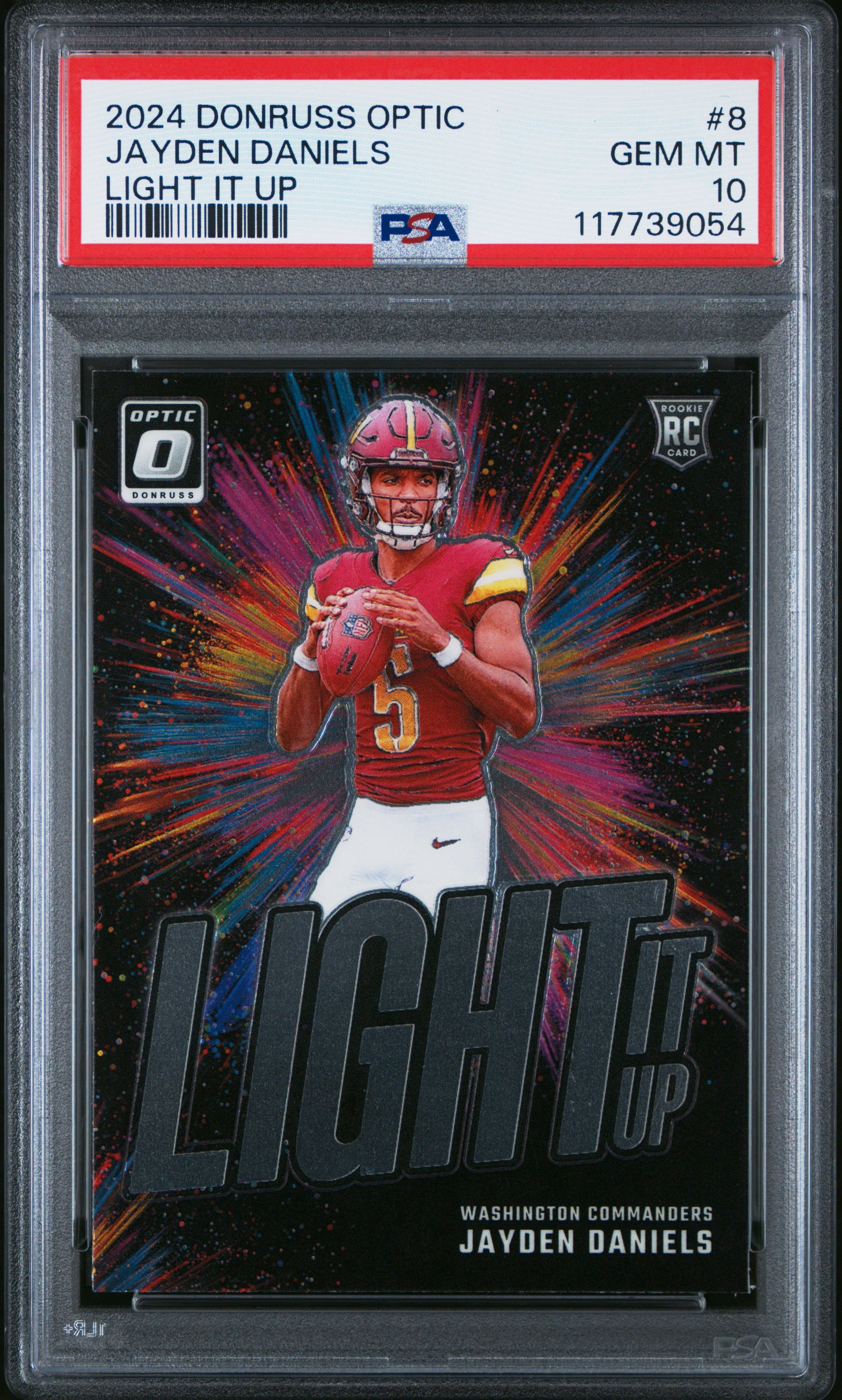 Graded 2024 Panini Donruss Optic Jayden Daniels #8 Light It Up Rookie RC Football Card PSA 10 Gem Mint