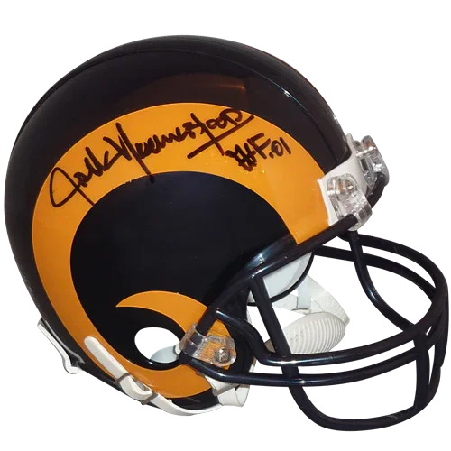 Jack Youngblood Autographed Los Angeles Rams (Yellow Throwback) Mini Helmet w/ "HOF 01"
