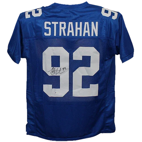 Michael Strahan Autographed New York Giants (Blue #92) Custom Jersey - Beckett
