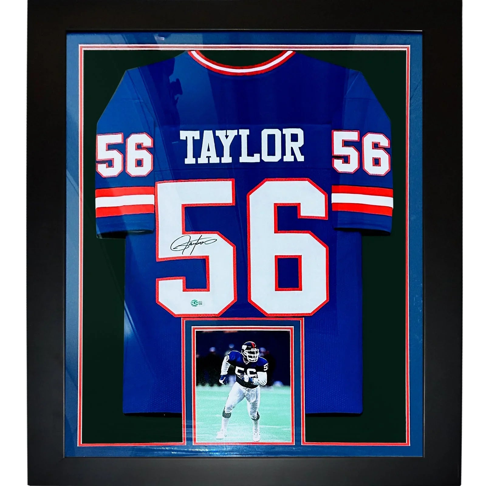 Lawrence Taylor Autographed New York Giants (Blue #56) Vertical Framed Jersey - Beckett