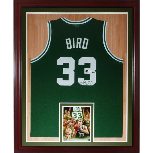 Larry Bird Autographed Boston Celtics (Green #33) Deluxe Framed Jersey - Beckett Witness