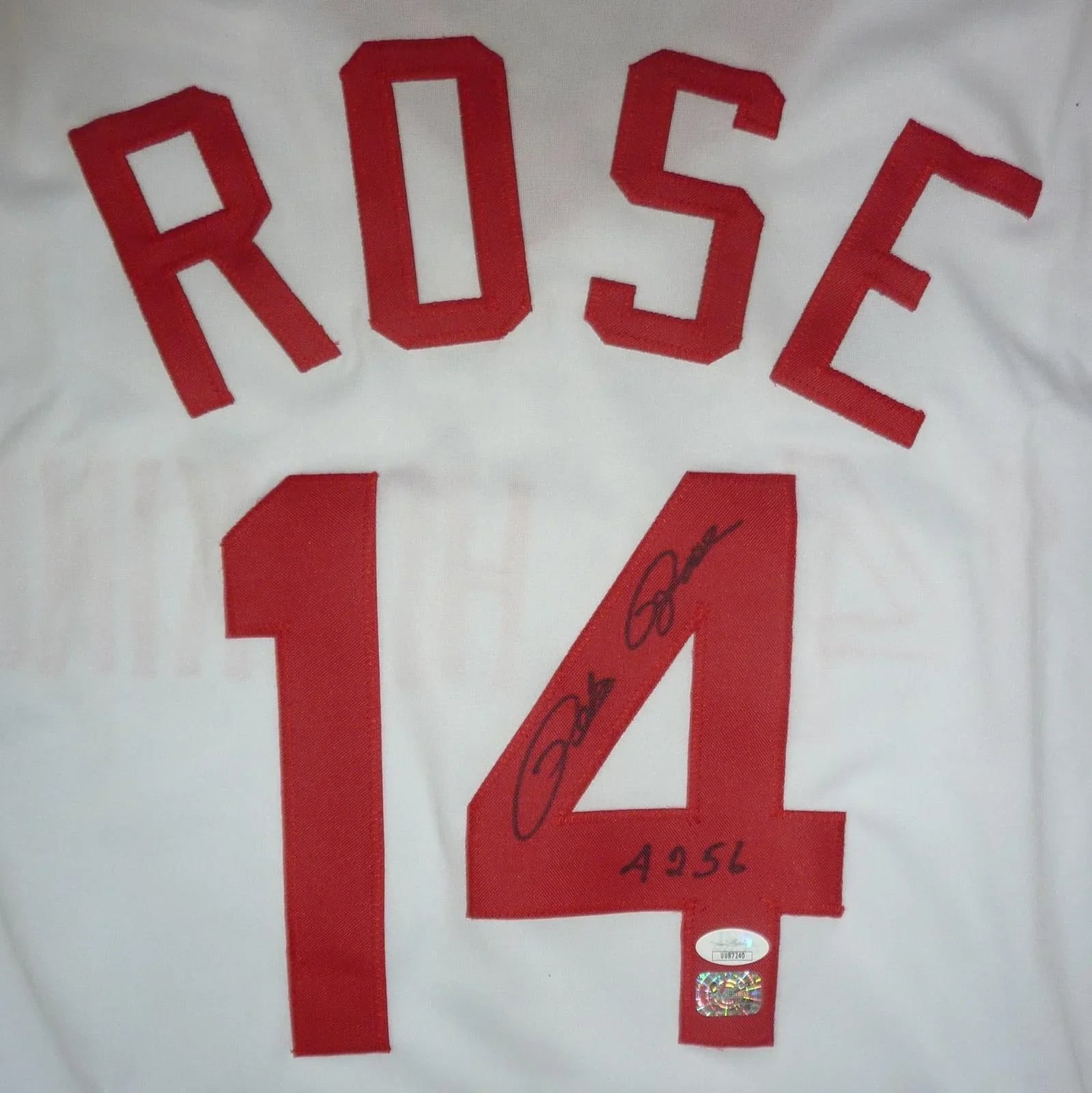 Pete Rose Autographed Cincinnati (White #14) Custom Jersey w/ "4256" - JSA