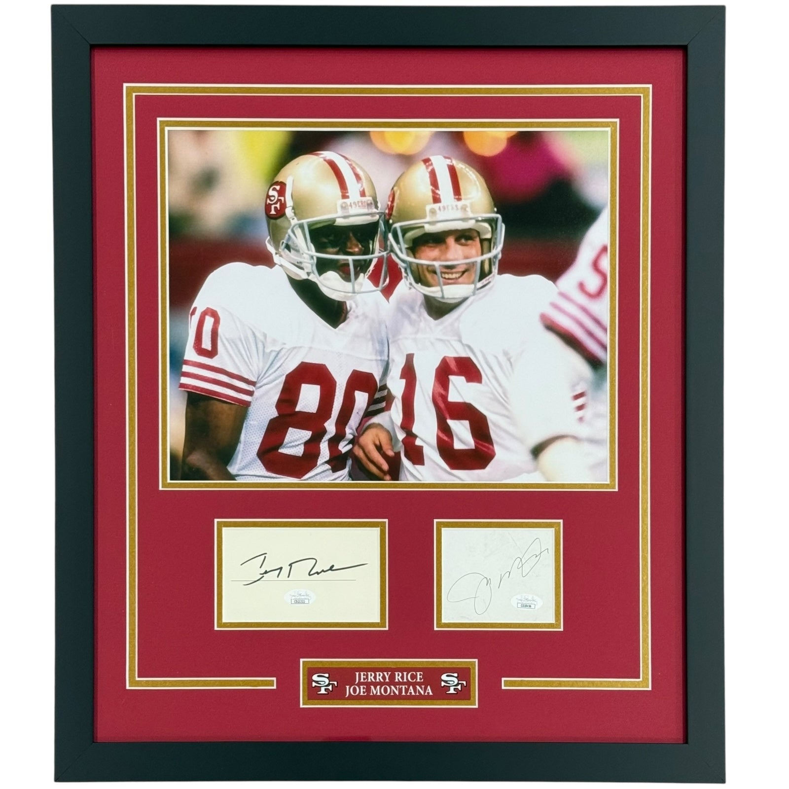 Jerry Rice And Joe Montana Autographed San Francisco 49ers Deluxe Framed 11x14 Photo Piece - JSA