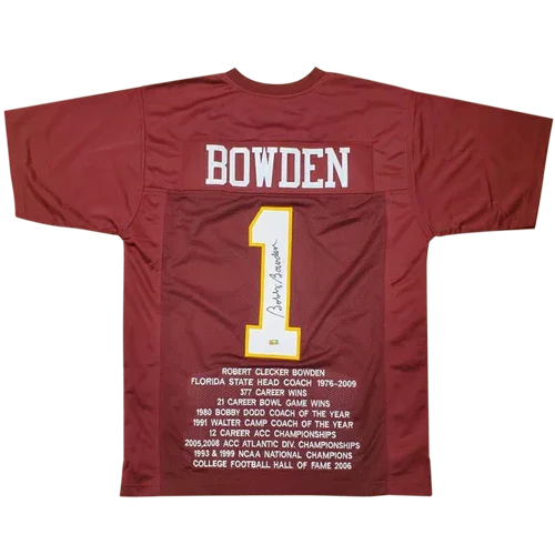 Bobby Bowden Autographed Florida State FSU (Garnet #1) Custom Stat Jersey