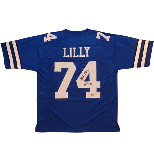 Bob Lilly Autographed Dallas (Blue #74) Custom Jersey w/ HOF 80 - JSA