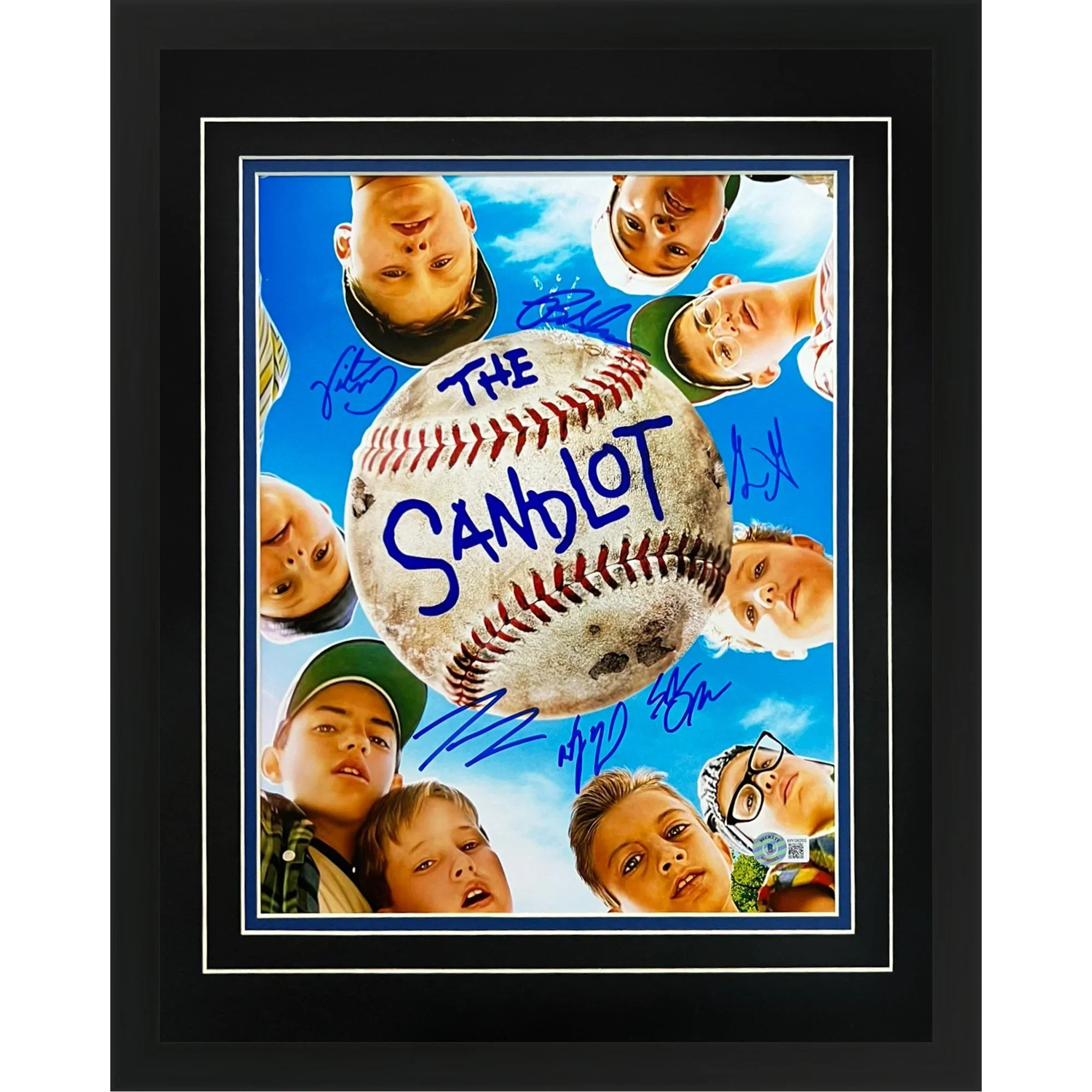 The Sandlot Cast Autographed Vertical (Looking up at Faces) Deluxe Framed 11x14 Movie Poster - 6 signatures - Beckett