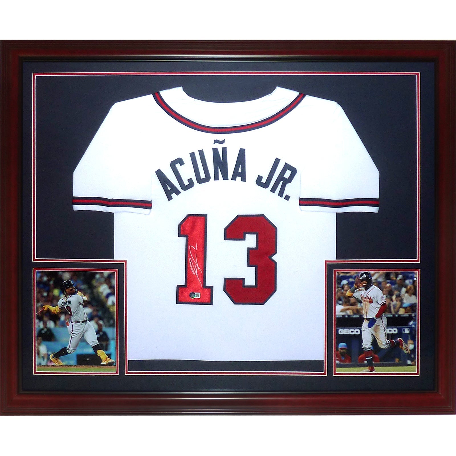 Ronald Acuna Jr. Autographed Atlanta Braves (White #13) Deluxe Framed Jersey - Beckett