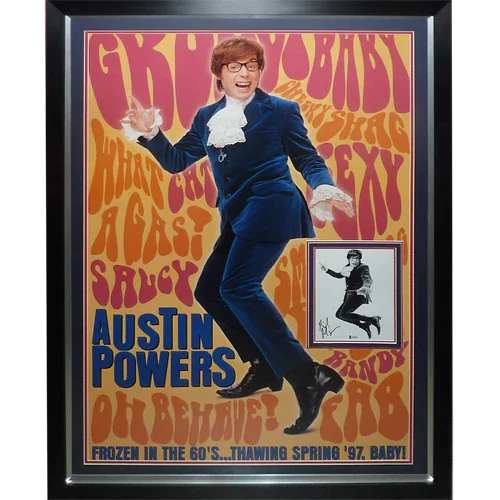 Austin Powers International Man of Mystery Full-Size Movie Poster Deluxe Framed with Mike Myers Autographed 8x10 Photo - JSA