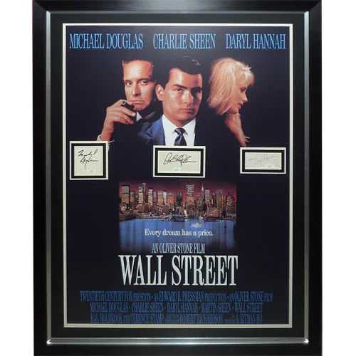 Wall Street Full-Size Movie Poster Deluxe Framed with Michael Douglas, Charlie Sheen And Daryl Hannah Autographs - JSA