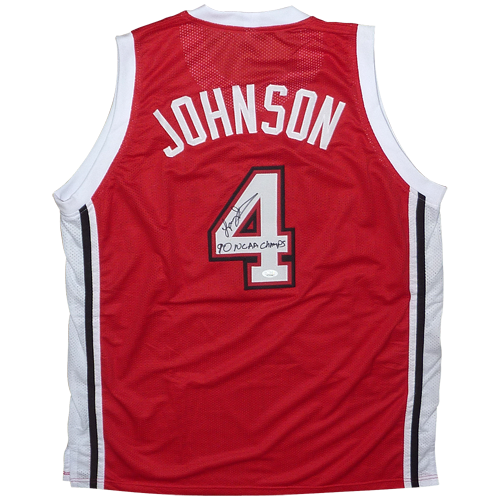 Larry Johnson Autographed UNLV Runnin Rebels (Red #4) Custom Jersey w/ 90 NCAA Champs - JSA