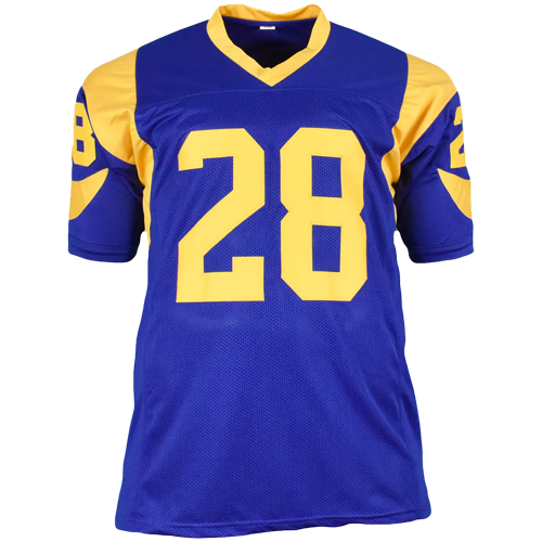 Marshall Faulk Autographed St. Louis Rams (Throwback Blue #28) Custom Jersey - JSA