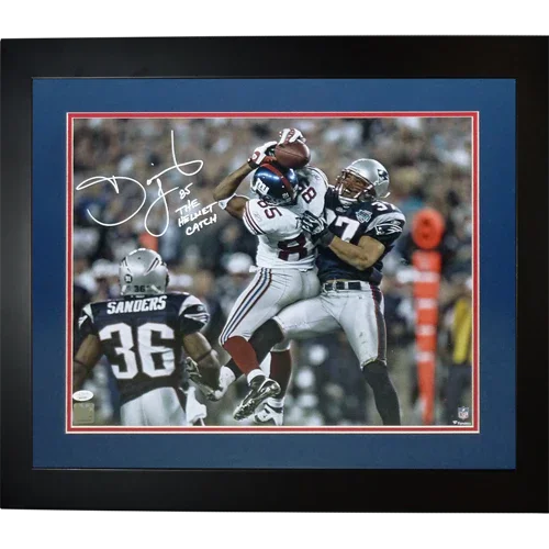 David Tyree Autographed New York Giants (SB XLII Catch) Deluxe Framed 16x20 Photo w/ The Helmet Catch - JSA