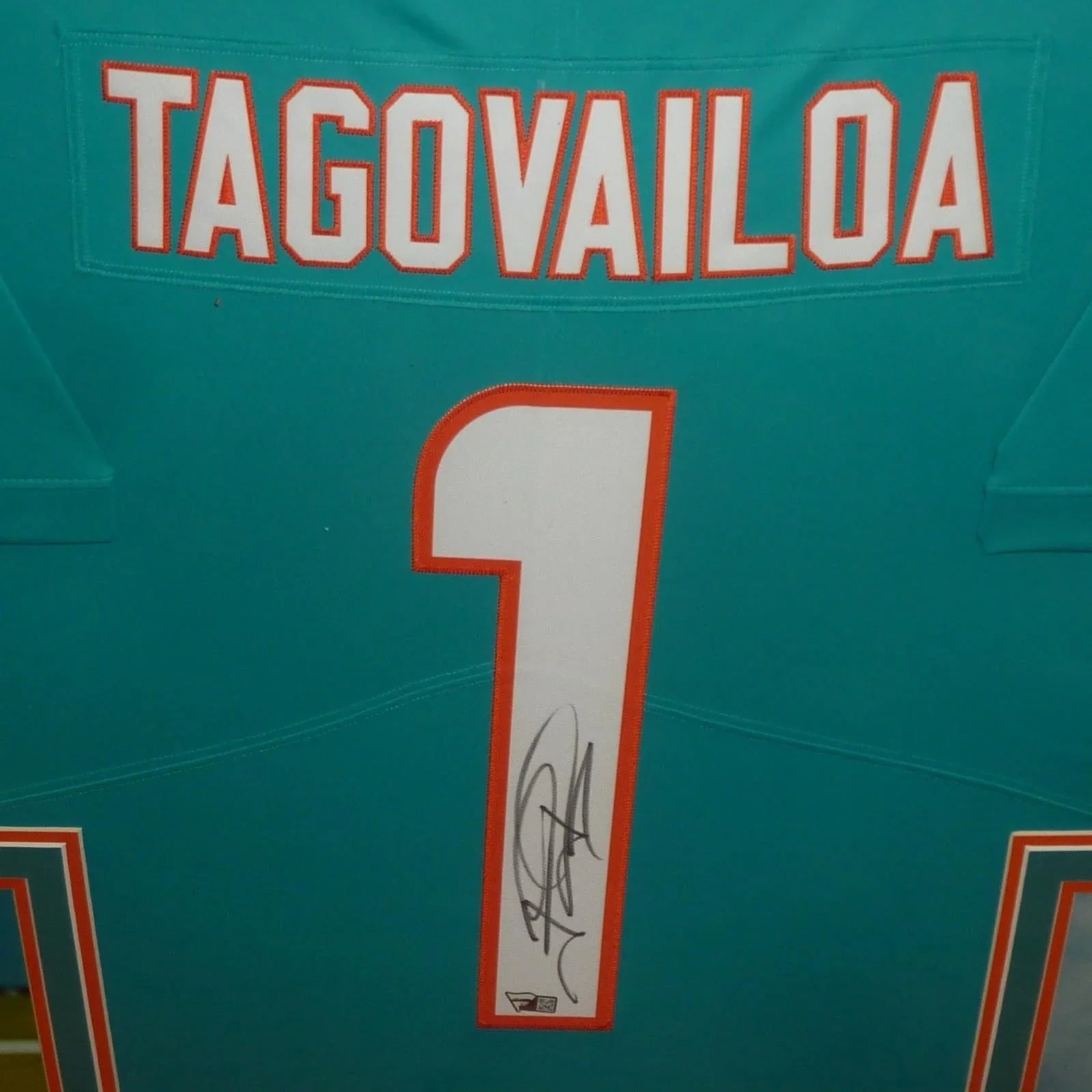 Tua Tagovailoa Autographed Miami Dolphins (Teal #1) Deluxe Framed Nike Jersey - Fanatics