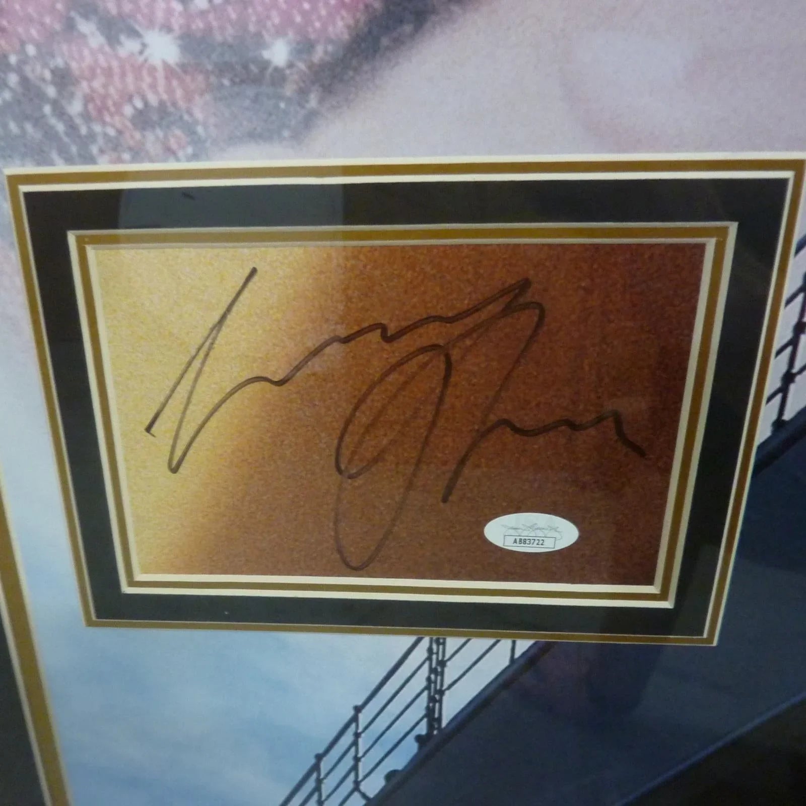 Titanic Full-Size Movie Poster Deluxe Framed with Leonardo DiCaprio And Kate Winslett Autograph - JSA