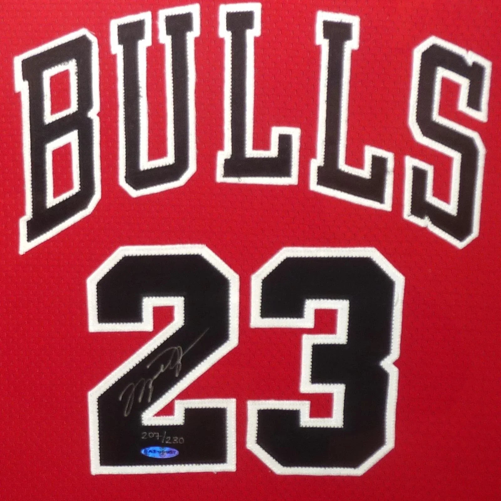 Michael Jordan Autographed Chicago Bulls (Red #23) Mitchell & Ness Retirement Patch Deluxe Framed Jersey Limited Edition #207 of 230 UDA Upper Deck