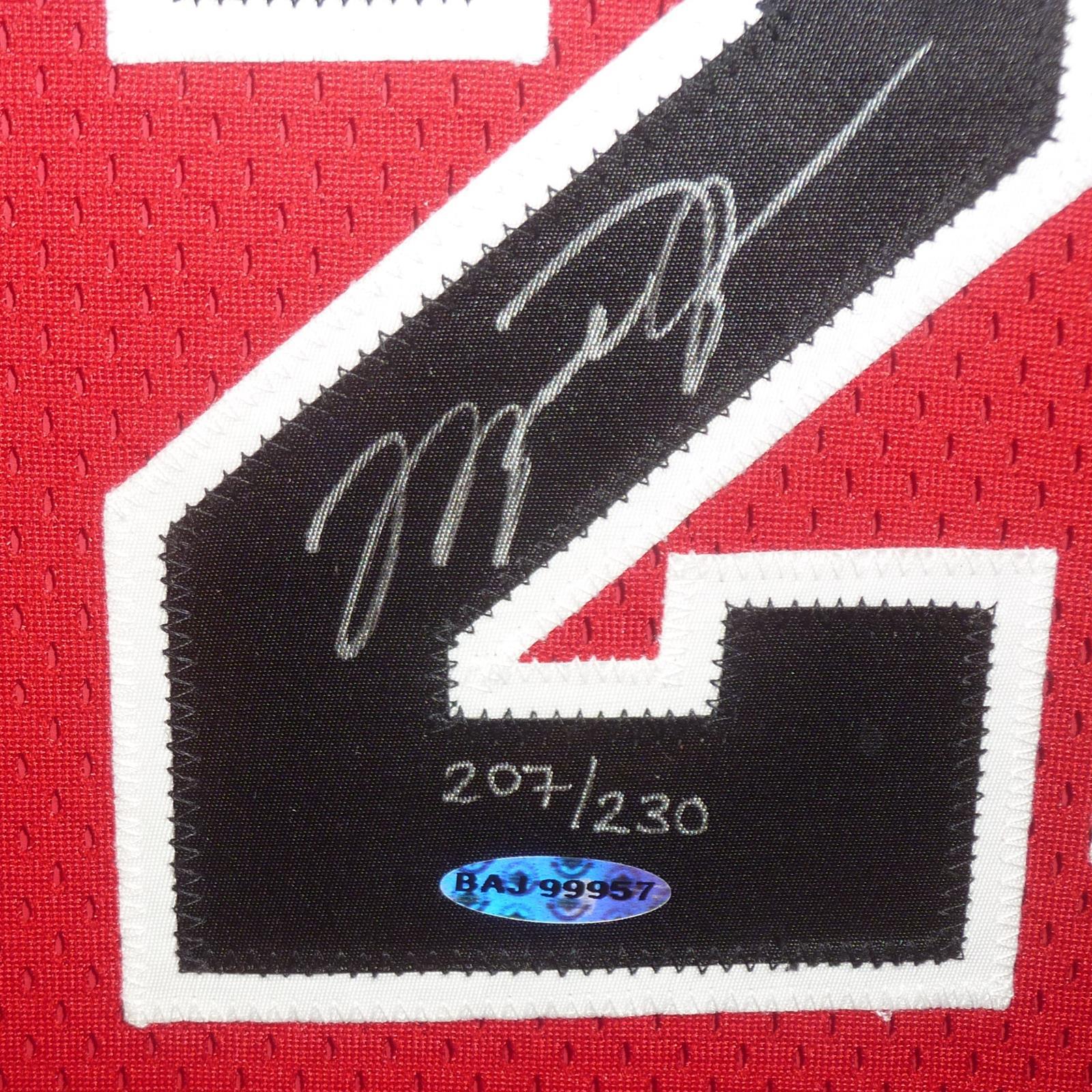 Michael Jordan Autographed Chicago Bulls (Red #23) Mitchell & Ness Retirement Patch Deluxe Framed Jersey Limited Edition #207 of 230 UDA Upper Deck