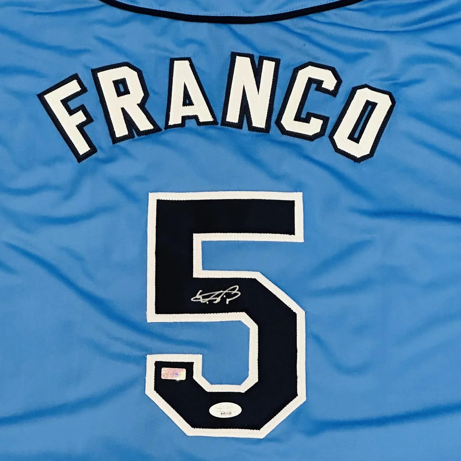 Wander Franco Autographed Tampa Bay (Light Blue #5) Custom Jersey - JSA