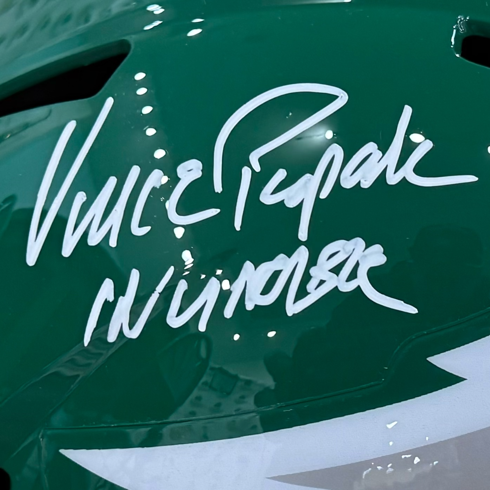 Vince Papale Autographed Philadelphia Eagles (Kelly Green) Deluxe Full-Size Replica Helmet w/ "Invincible" Inscription - JSA