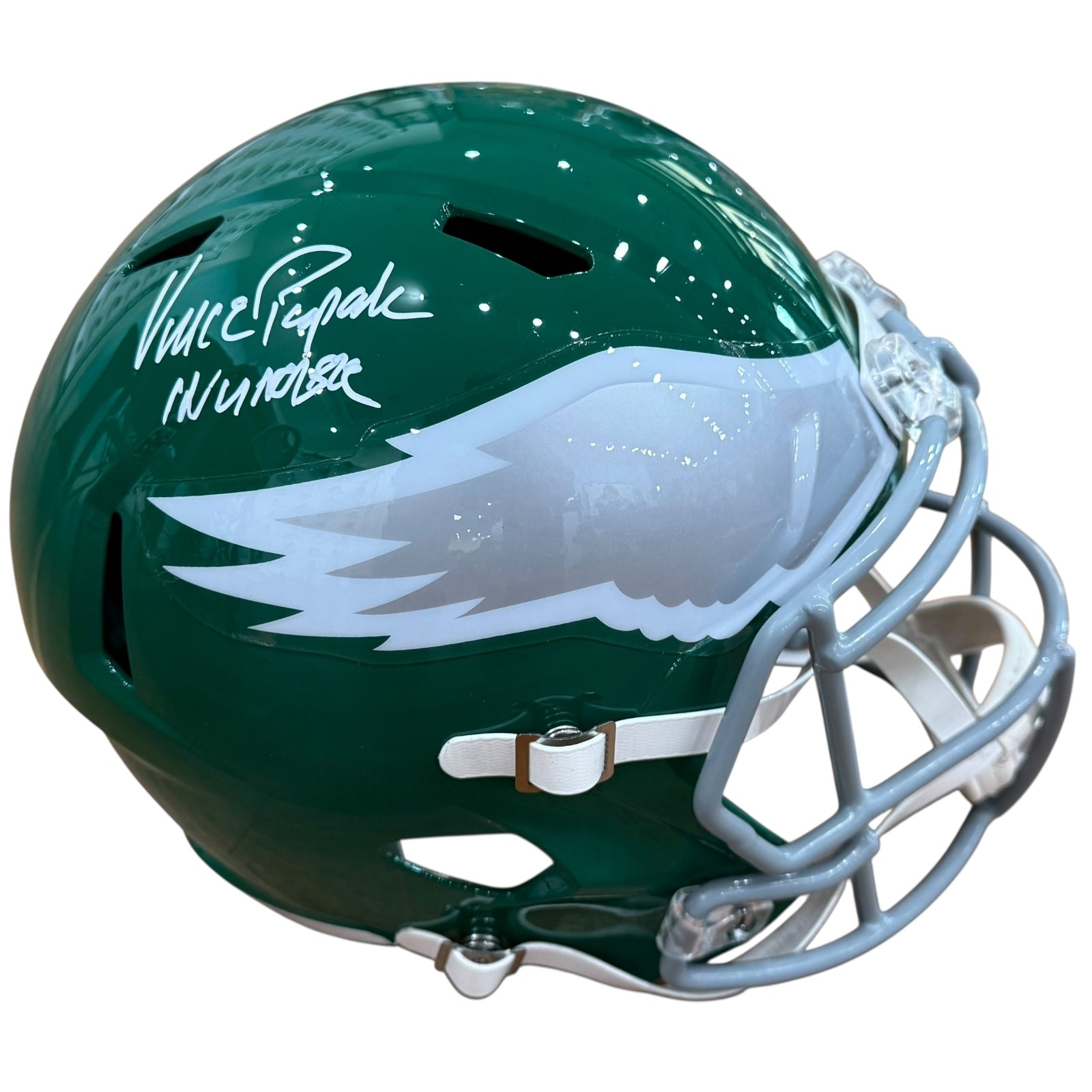Vince Papale Autographed Philadelphia Eagles (Kelly Green) Deluxe Full-Size Replica Helmet w/ "Invincible" Inscription - JSA