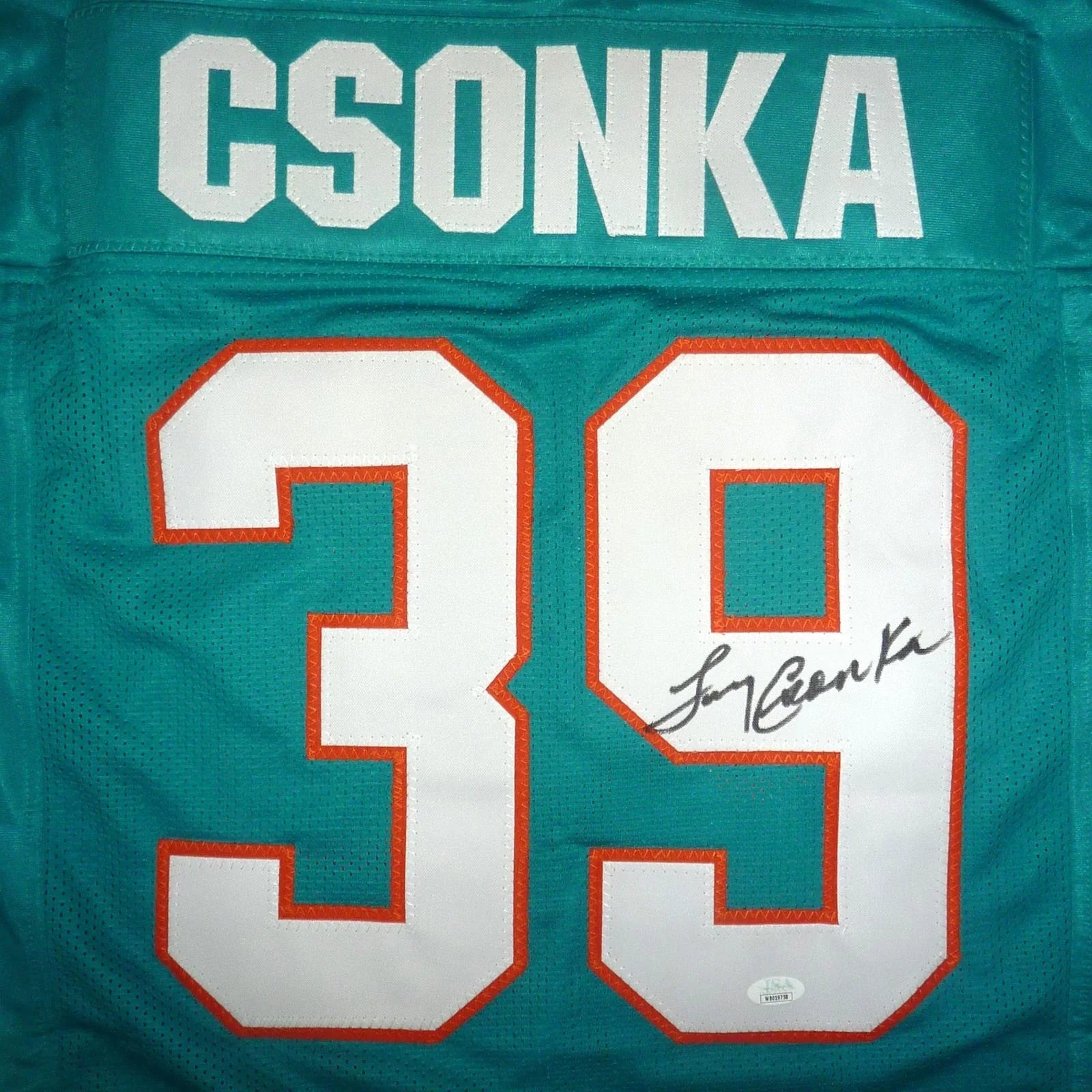 Larry Csonka Autographed Miami (Teal #39) Custom Jersey - JSA