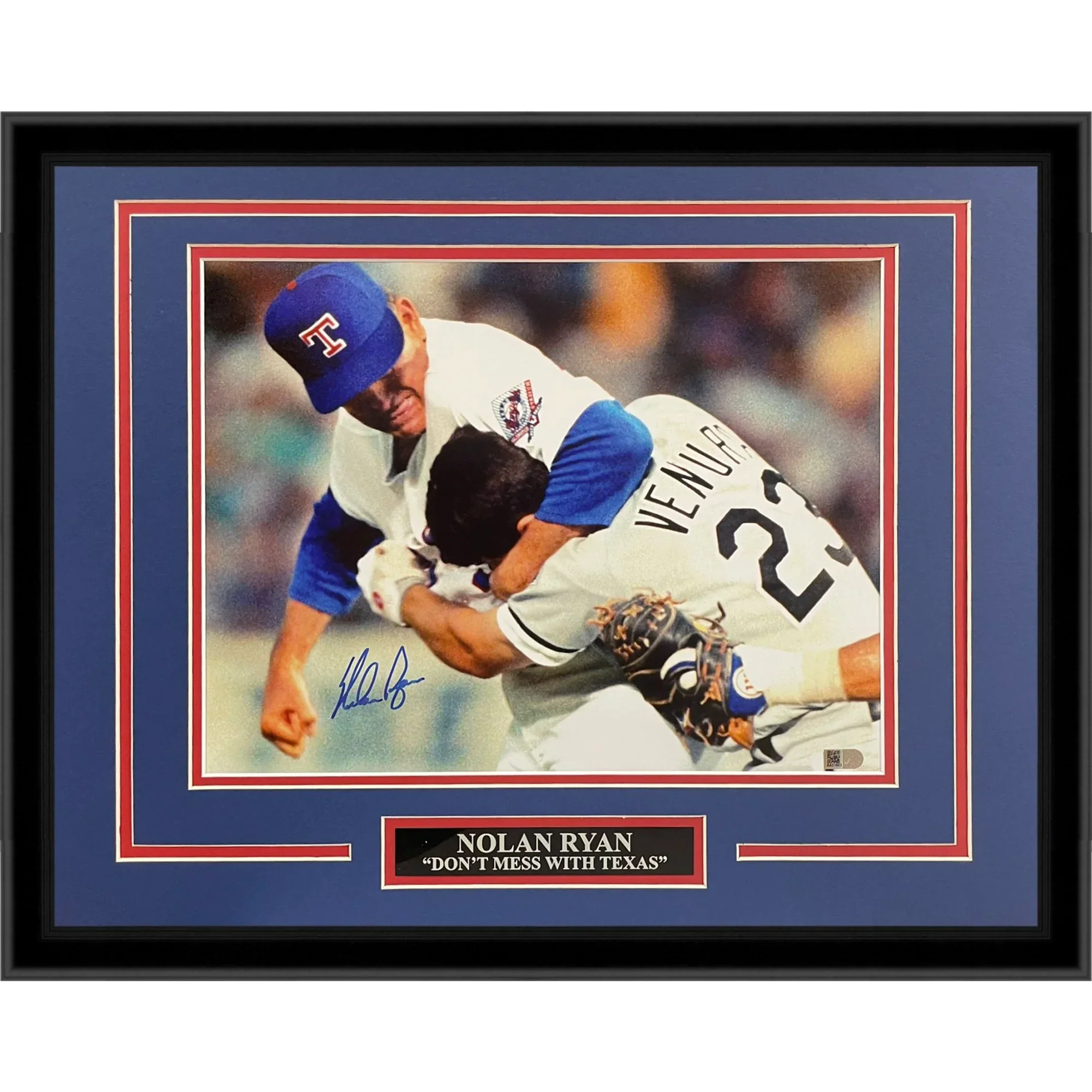 Nolan Ryan Autographed Texas Rangers (Punching Ventura) Framed 11x14 Photo - Beckett