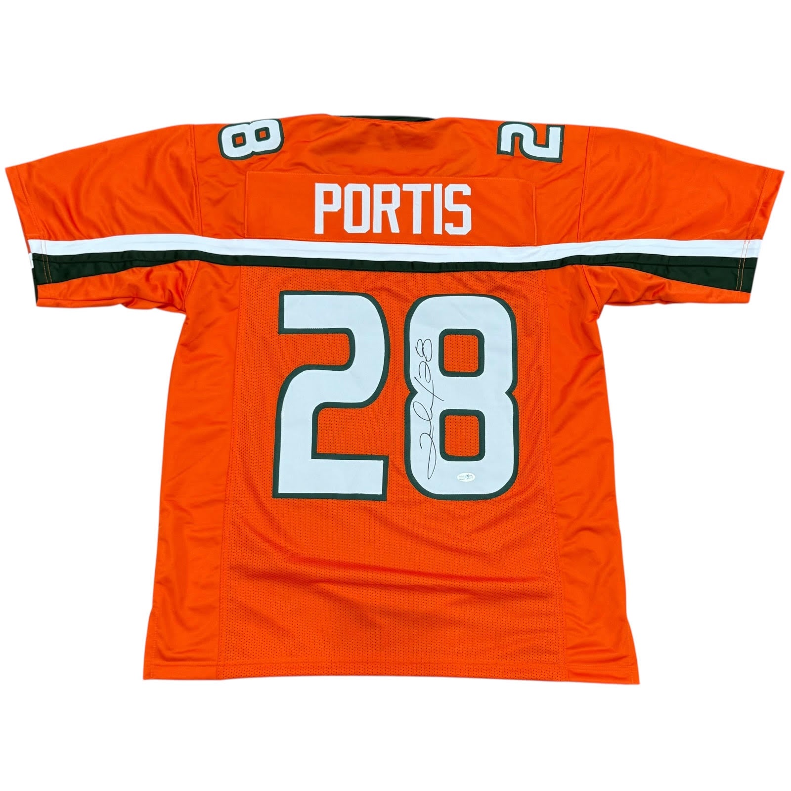 Clinton Portis Autographed Miami Hurricanes (Orange #28) Custom Jersey - JSA