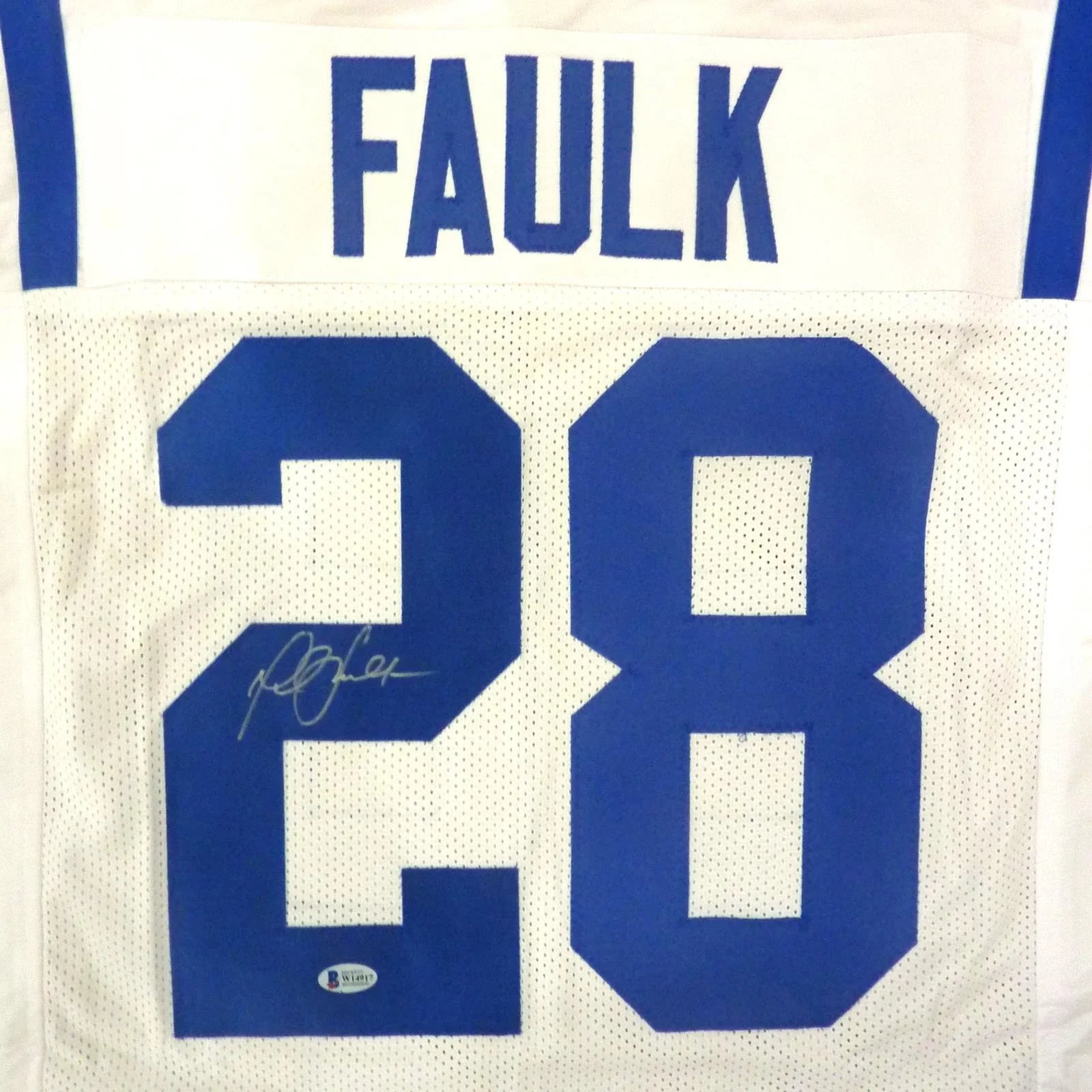 Marshall Faulk Autographed Indianapolis Colts (White #28) Custom Jersey - Beckett