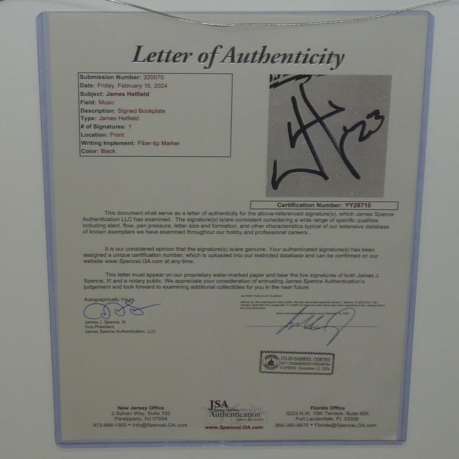 James Hetfield Autographed Metallica Deluxe Framed 16x20 Music Piece - JSA