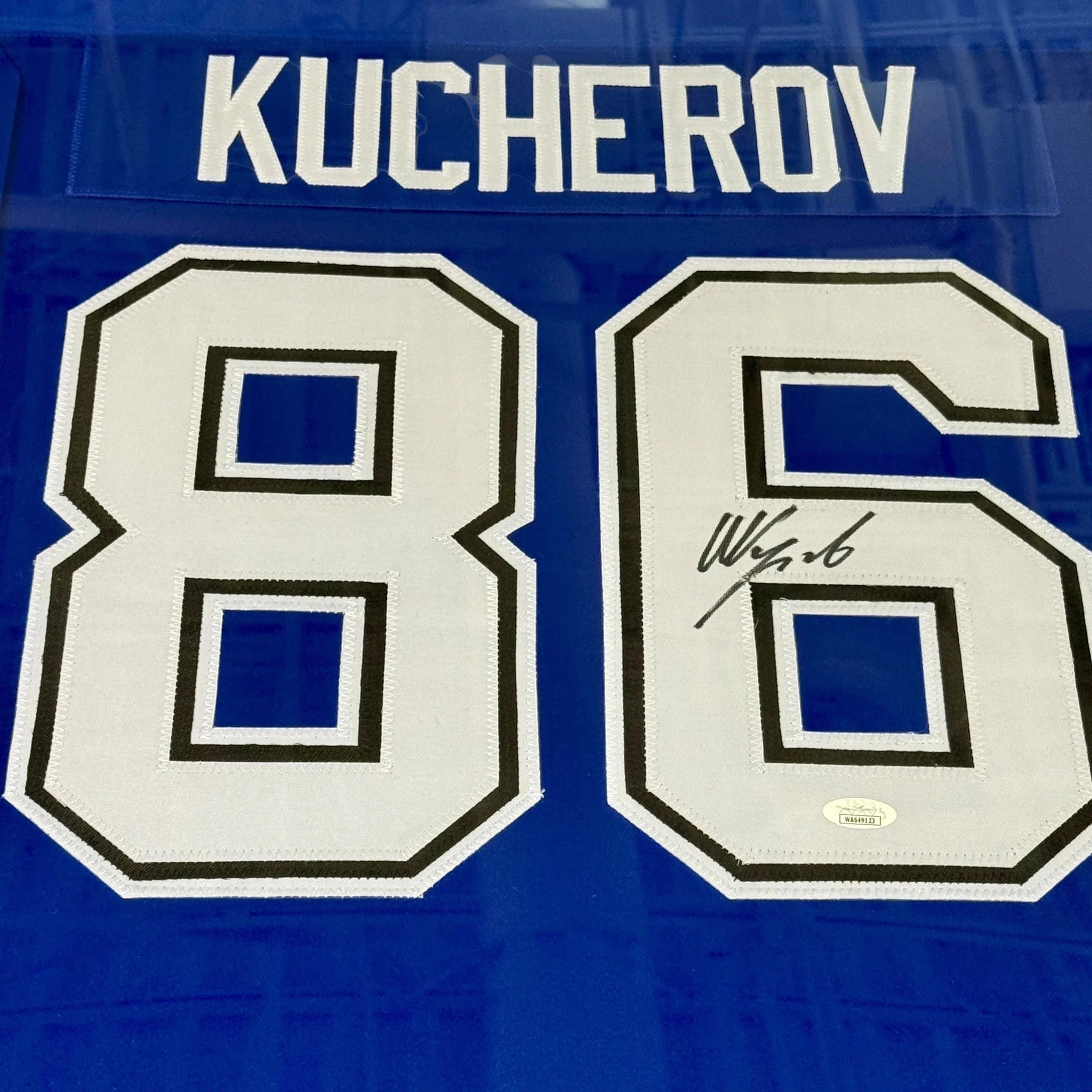 Nikita Kucherov Autographed Tampa Bay (Blue #86) Deluxe Framed Jersey - JSA