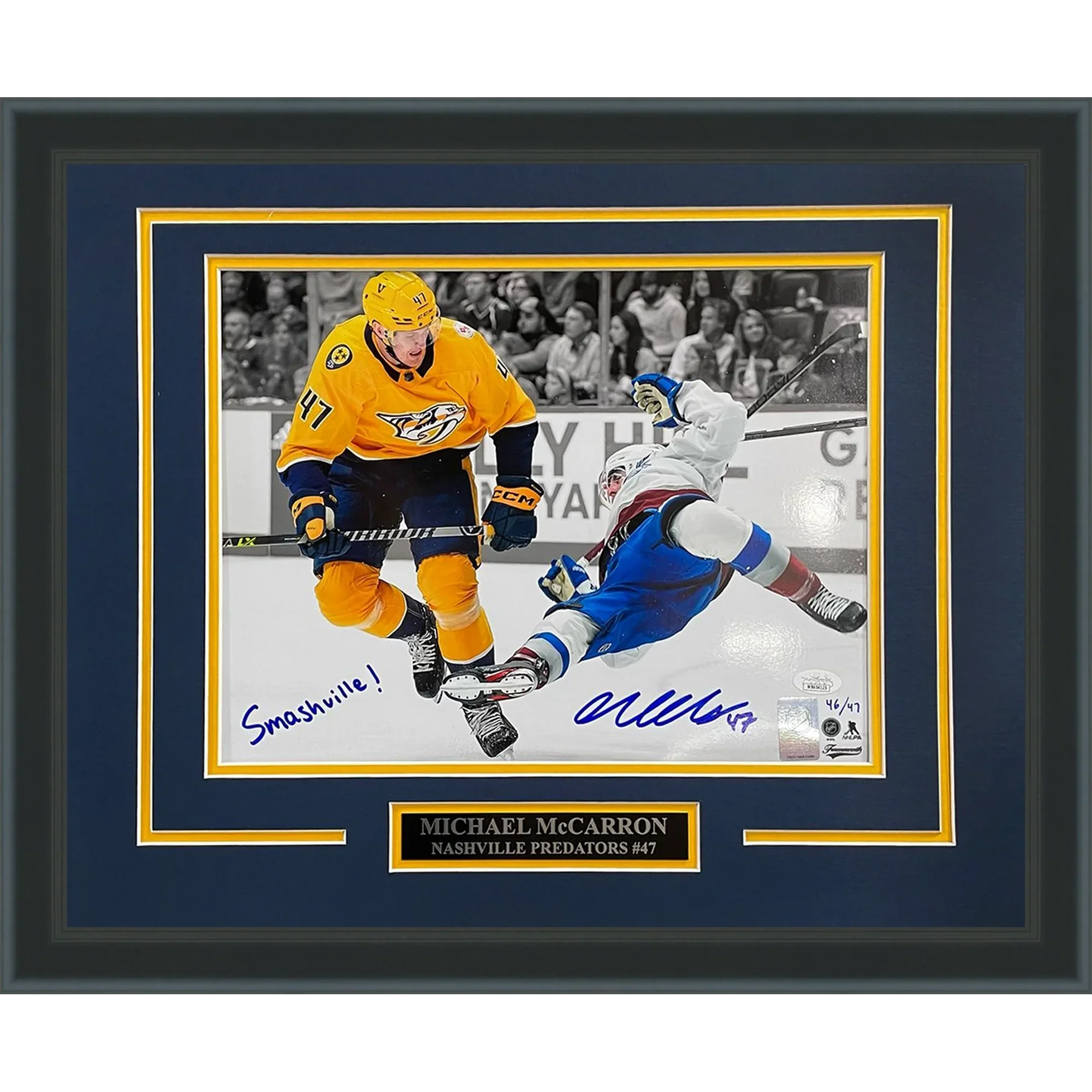 Michael McCarron Autographed Nashville Predators Deluxe Framed 11x14 Photo w/ "Smashville" - Limited Edition of 47 - JSA