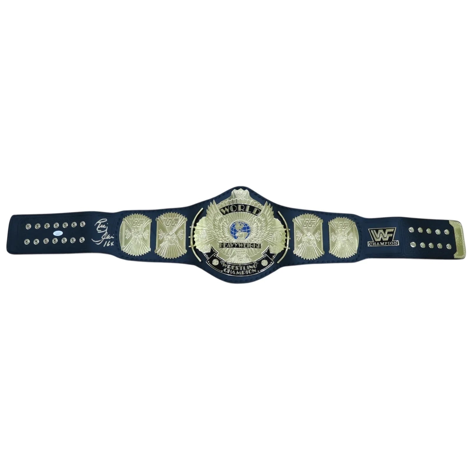 Ric Flair Autographed WWF Winged Eagle Brass Replica Championship Title Belt - JSA